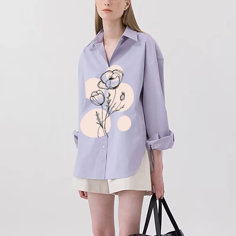 Line Rose Printed Shirt With Long Sleeves And Perfect Button Design For Simple Women's Wear Suitable For Daily Dates Work