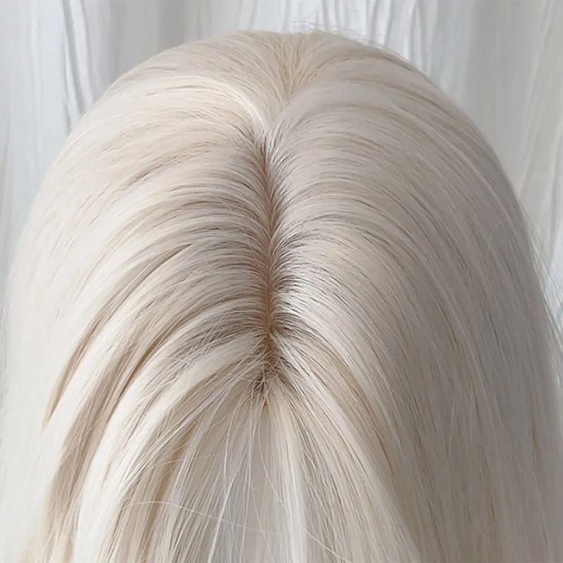 Lolita Harajuku Wig Gradient Light Blue Long Wavy Wig Cosplay Middle Part Synthetic Hair Wig High Temperature Natural Fake Hair