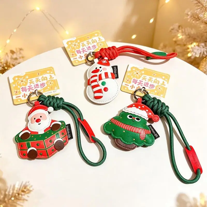 Weihnachtliche PU-Schlüsselanhänger mit niedlichem Aufdruck, robustes Lanyard, langlebig für Weihnachtsfeiergeschenke, Feiertagsgeschenke, Handtaschendekoration. – Detail 4