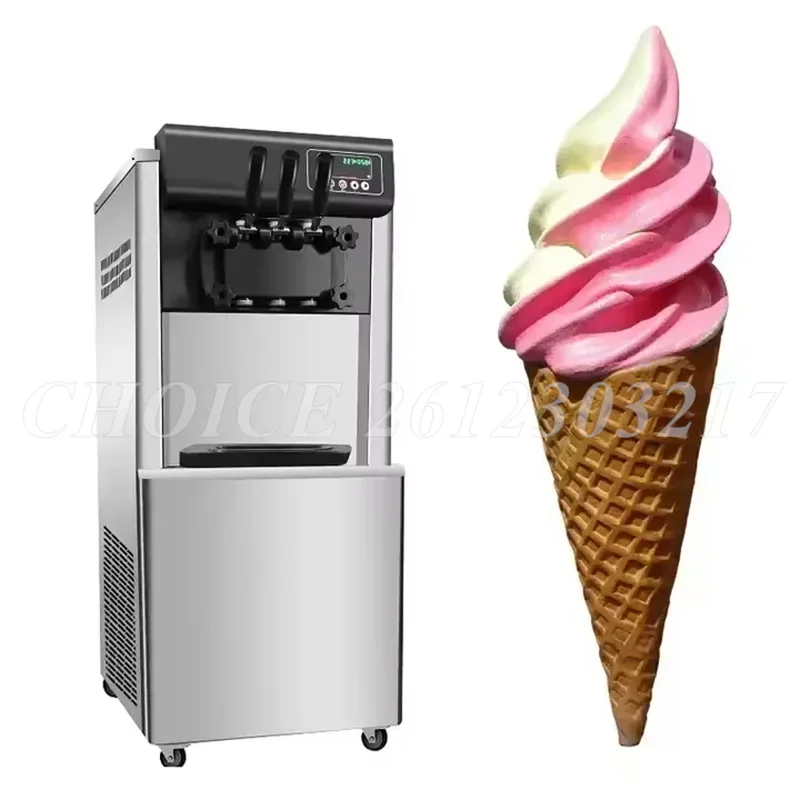 

Commercial 3 Heads 3 Flavors Soft Ice Cream Machine with Fresh Pre-Cooled Cone Machine Automatic Sundae Ice Cream Maker