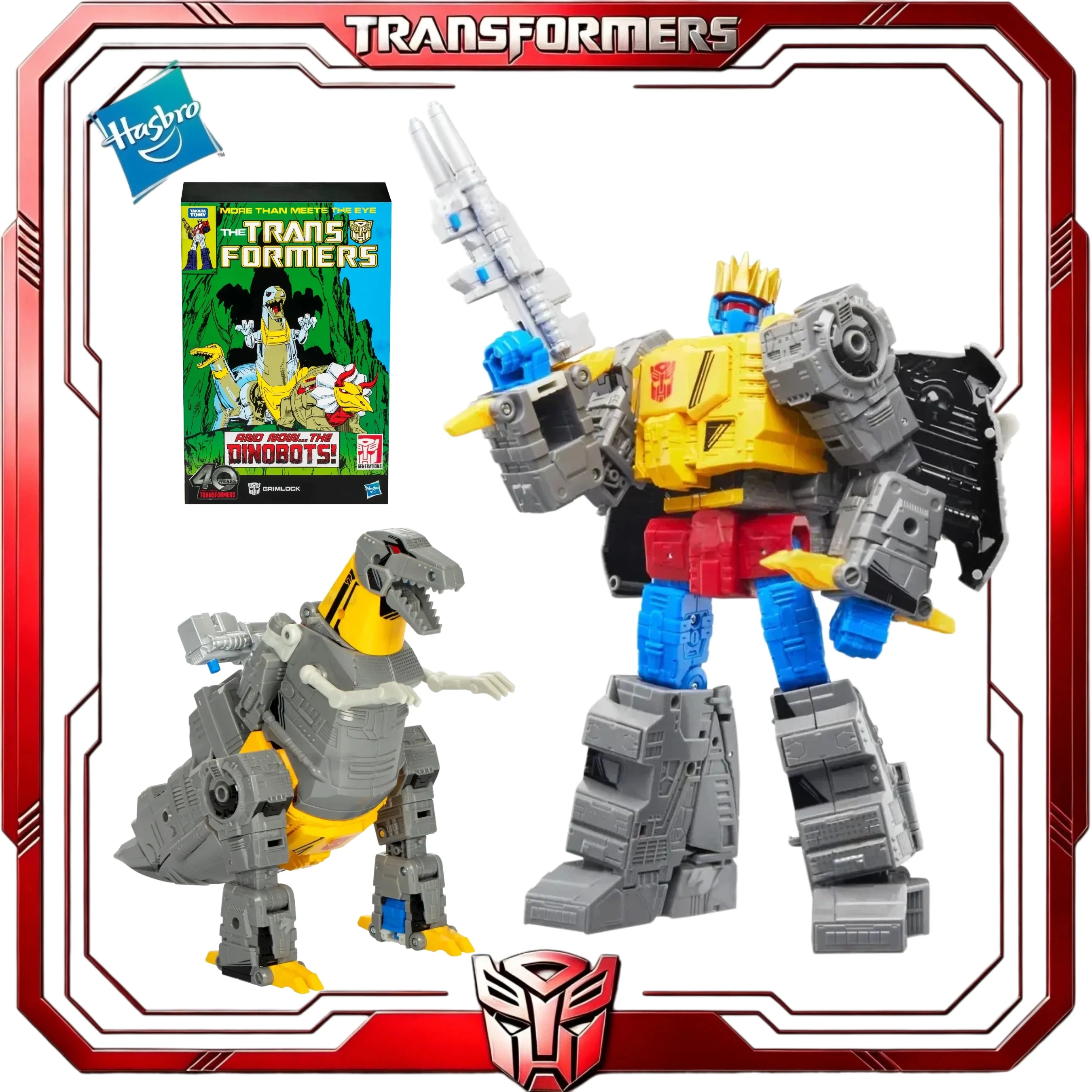 En stock: Transformers Generations Comic Edition Leader Grimlock Hasbro 40th Anniversary T-Rex Figura de acción coleccionable, juguete de regalo