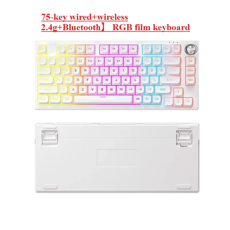 Teclado Trimode de 75 Teclas, Silencioso, Sensação Mecânica, PBT Double Shot, Teclas Esféricas Retroiluminadas para Escritório, Jogos e Gamers, RGB