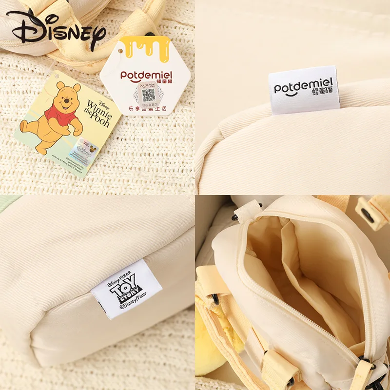 New Disney Canvas Shoulder Bag Pooh Bear Buzz Lightyear Dual-purpose Crossbody Bag Kawaii Plush Toy Pendant Gifts for Girls