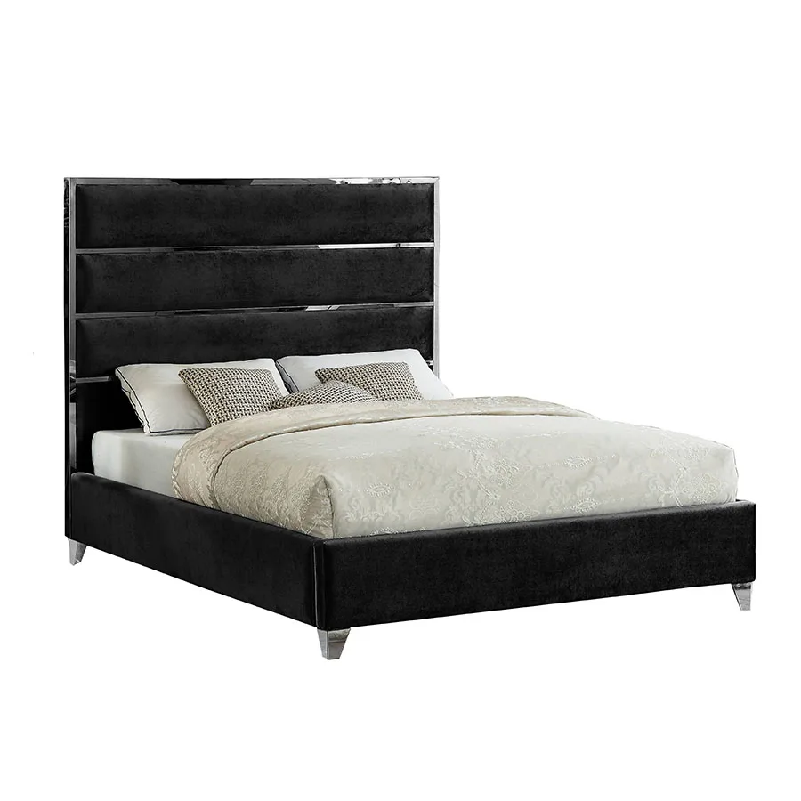 # Latest Bed Design Stainless Steel Headboard Frame Velvet Tufted Hotel Double Queen Bed Frame view 3