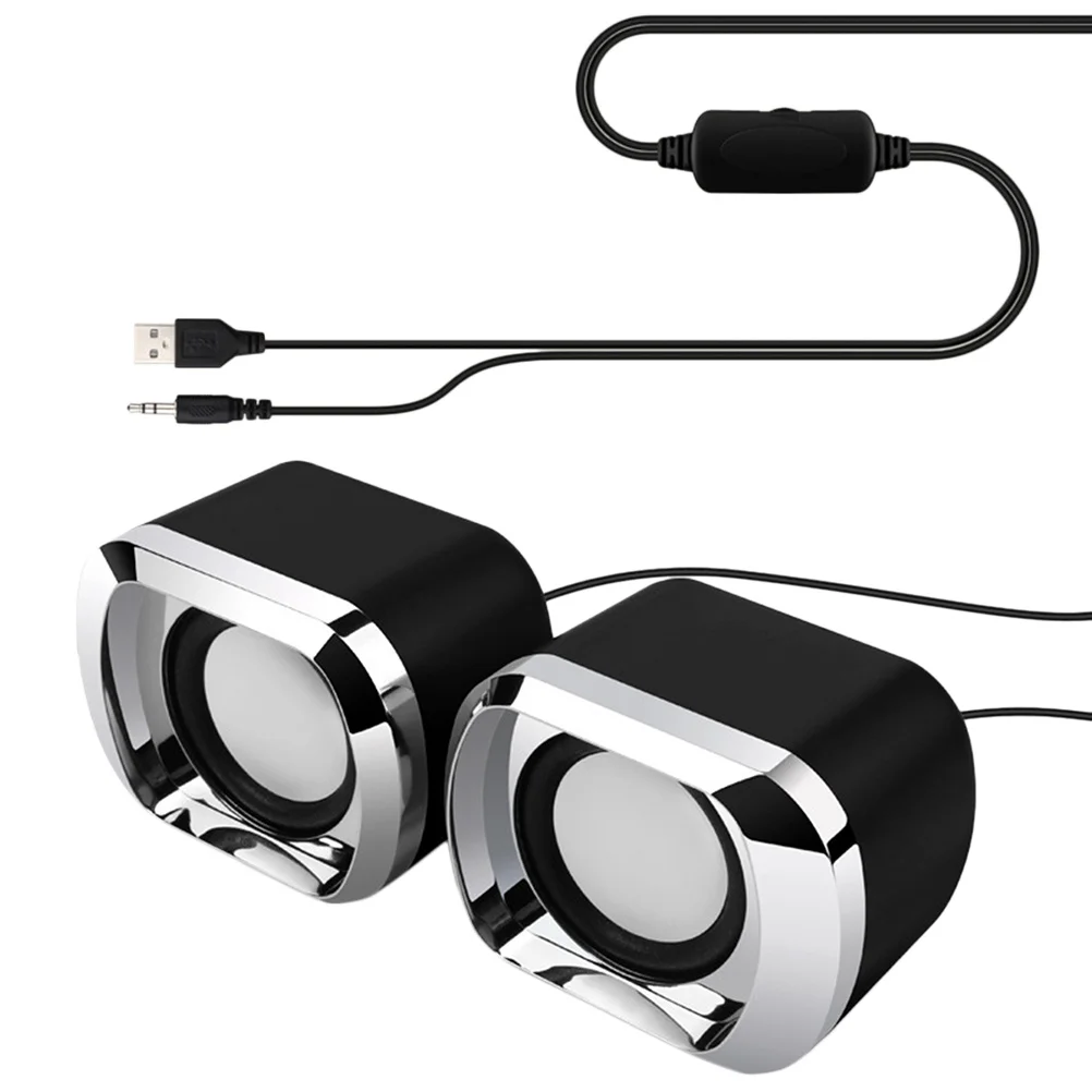 

2Pcs USB 2.0 Wired Compact Computer Speaker for Laptop Desktop Pc Anti-Interference Stereo Sound Black