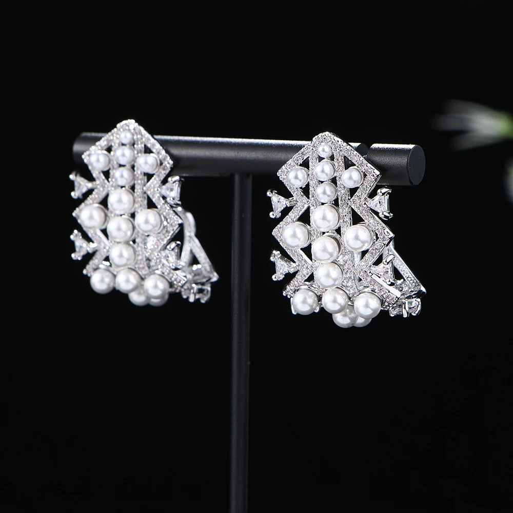 

Luxury Exclusive Royal Pearl Earrings For Women Wedding Party Indian Dubai Bridal Jewelry Boucle d'oreille Femme Gift A0159