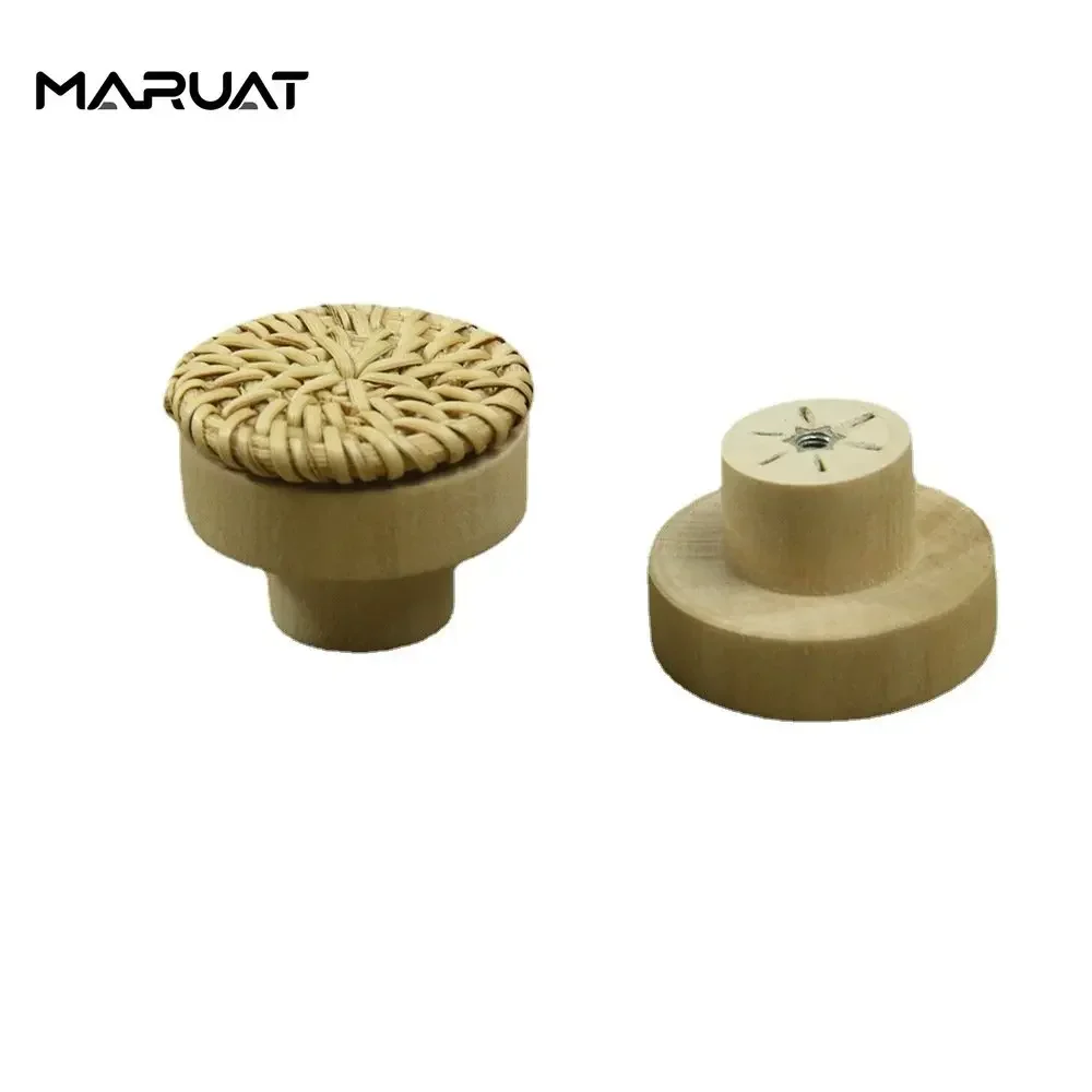 Wooden Handles Beech Rattan Drawer Knobs Wardrobe Furniture Handle Kitchen Cupboard Door Handle Dresser Pulls Furniture Hardware