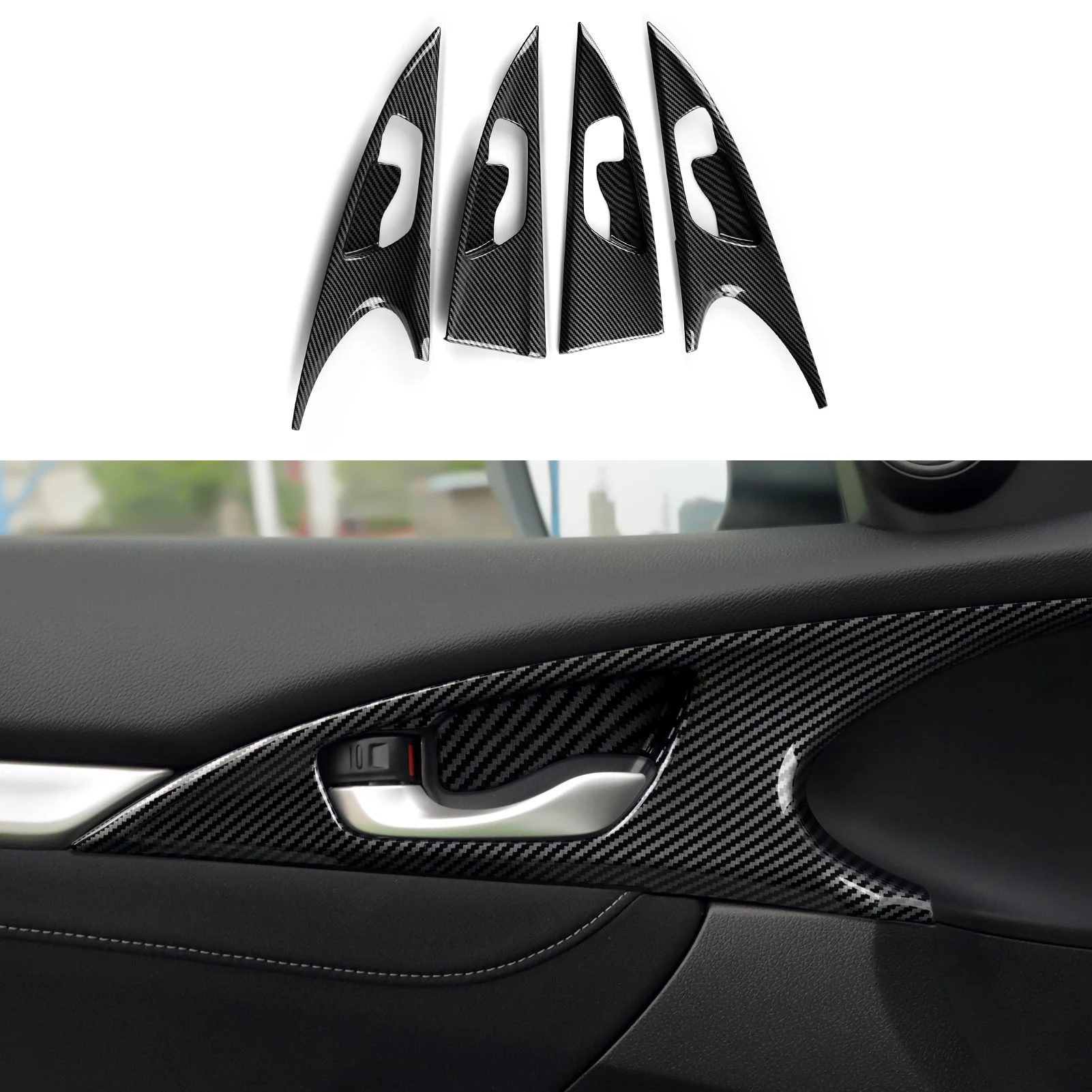

ABS Carbon Fiber for Honda Civic 2016 2017 2018 2019 2020 2021 10th Gen Accessories Car Inner Door Bowl Decals Interior Stickers