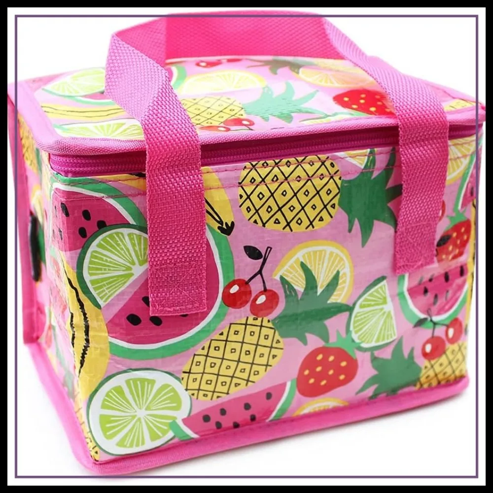 Bolsa Térmica para Niños, Lonchera Pequeña para la Escuela, Picnic, Playa, Plegable, Reutilizable, Rosa