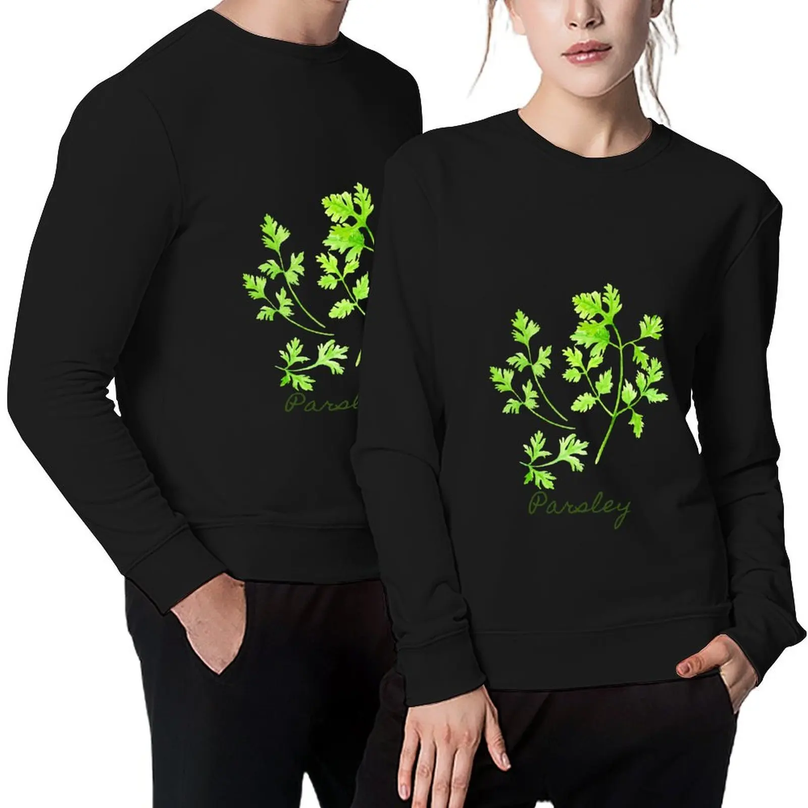 

Watercolor Herb Parsley Illustration Pullover men's clothing graphic t shirts men tracksuit men new in sweatshirts