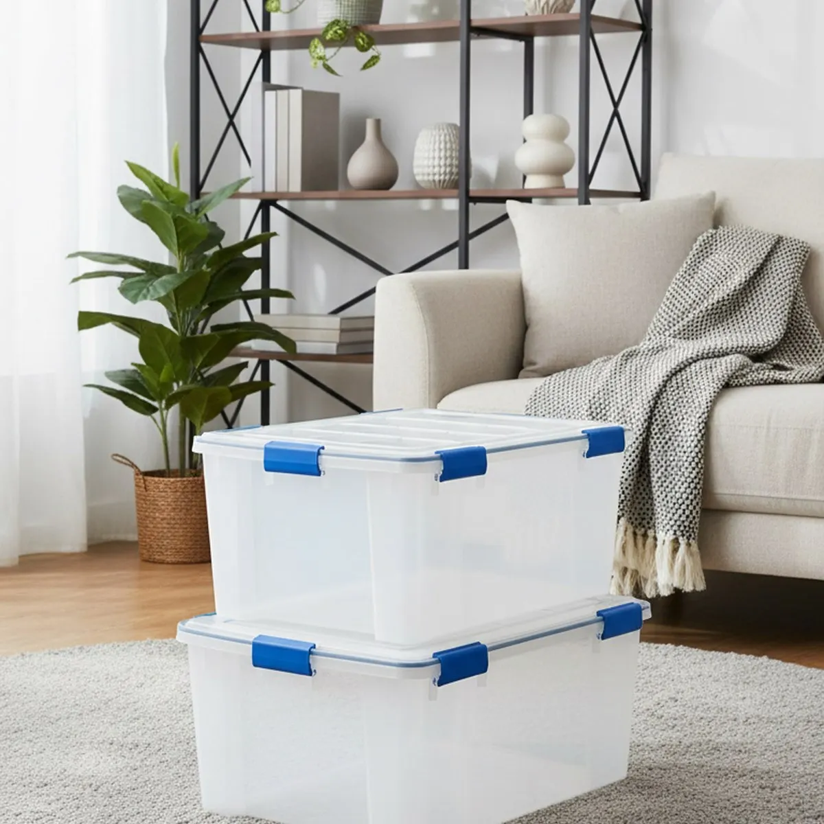 Large Clear Storage Boxes 3 Pack Stackable Weatherproof Seal Heavy Duty Moving Attic Garage Organization