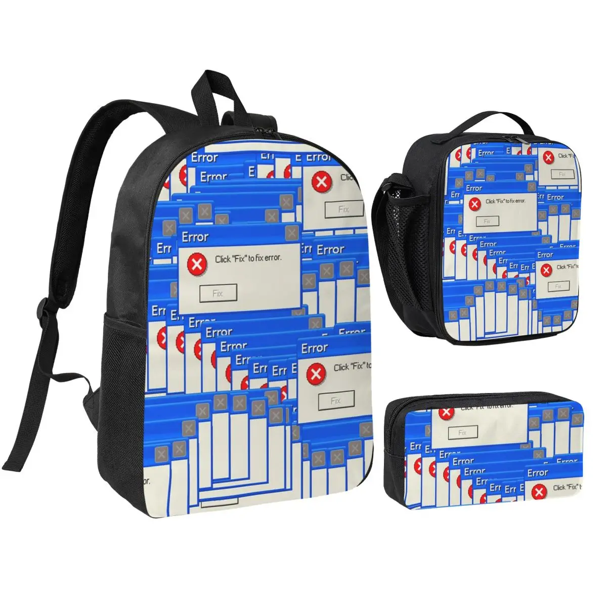 Windows Xp Error Tiled Backpack Student Boys Girls BookBag School Bag Laptop Shoulder Bags 3ps Insulated Lunch Bag Pencil Case