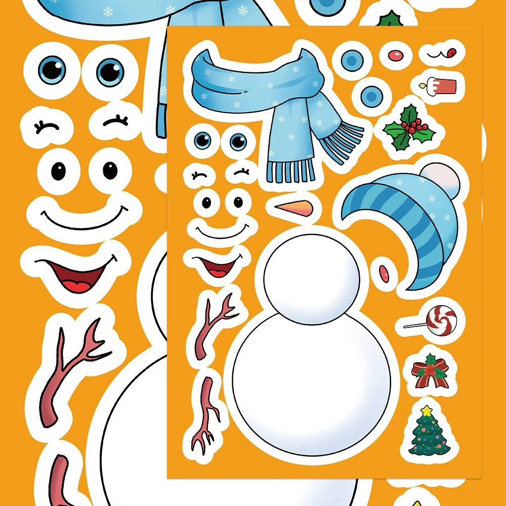 8/16 ورقة عيد الميلاد ثلج الإبداعية لغز ملصقات Kawaii جعل وجه DIY بها بنفسك تجميع بانوراما الكرتون ملصق هدايا مكافأة الحفلات