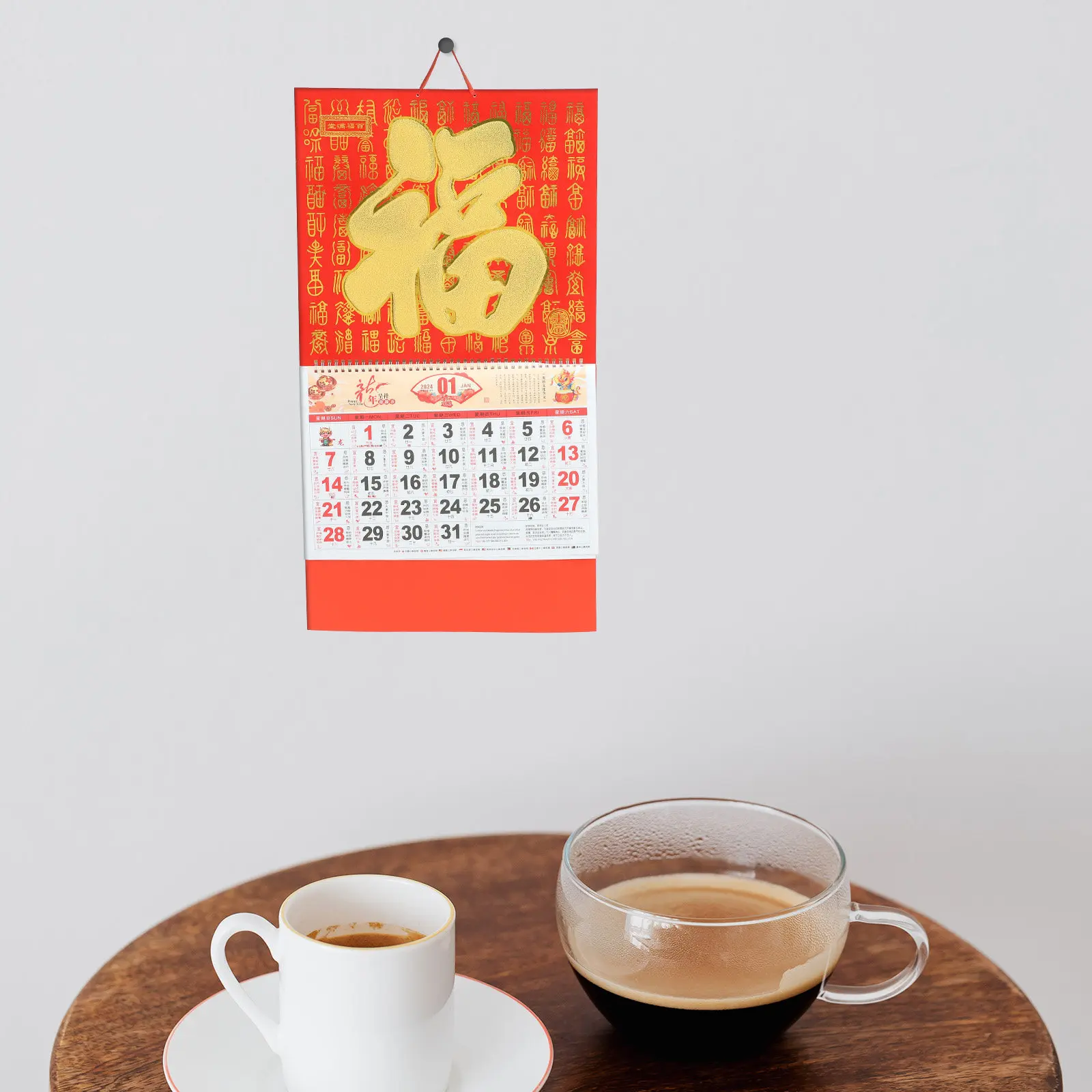 

2024 Dragon Year Hanging Wall Calendar Tearable Lunar Calendar Traditional Chinese Festival Decor Home Office Planner