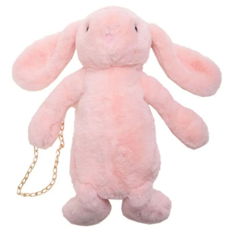 Long Ear Rabbit Doll Fashion Imitation Rex Rabbit Fur Bag Plush Backpack Chain Strap Children\'s Bag Chain Crossbody Bag Knapsack