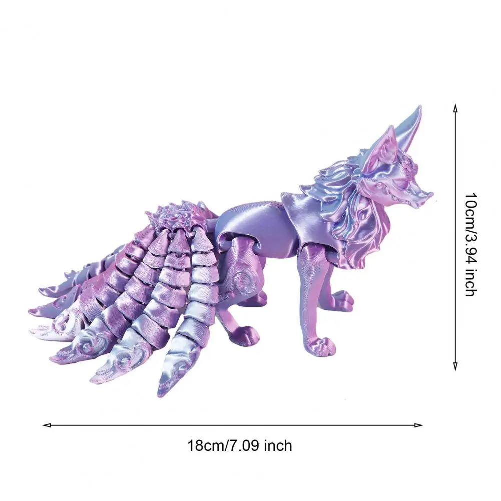 18*10cm 3D Printed Fox Ornament Nine Tailed Fox Figurine With Articulated Tail And Limbs Fidget Toy Stress Relief Desk Decor