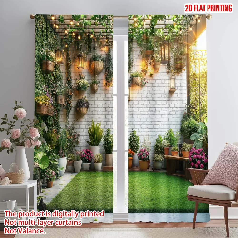 

2D flat printing 2pcs Scene Curtains Cozy Garden Patio Digital Printed Polyester Drapes Holiday Decorations Use for Drapes for