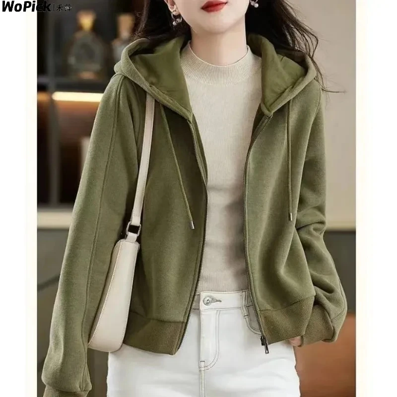 Spring Autumn Annals Lazy Wind Women Solid Color Hooded Leisure Versatile Cardigan Tops Coat Female Korean Loose Fitting Jacket