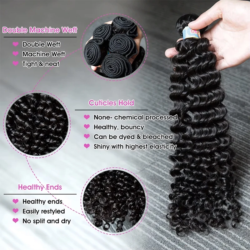 12A Natural Color Loose Deep Wave Human Hair Bundles And Weaves Unprocessed Brazilian Human Hair Weave Bundles 1/3/4PCS Raw Hair Bundles Weave Extensions Hair Extensions Materials For Women Natural Black Soft Silky Hair Loose Deep Wave Hair Bundles