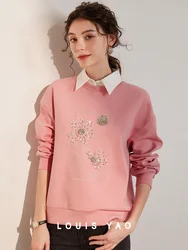 LOUIS YAO 2025 Autumn 3D Sequin Embroidered Fashionable Casual Loose Round Neck Shoulder Long Sleeved Women's Hoodie