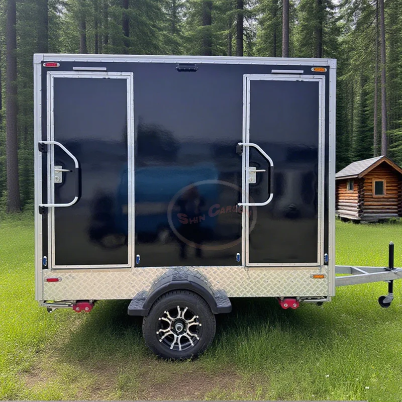 

Multifunction Double Door Potty Trailer Portable Toilet Shower Room Outdoor Luxury Toilet Trailer Mobile Restroom Trailer