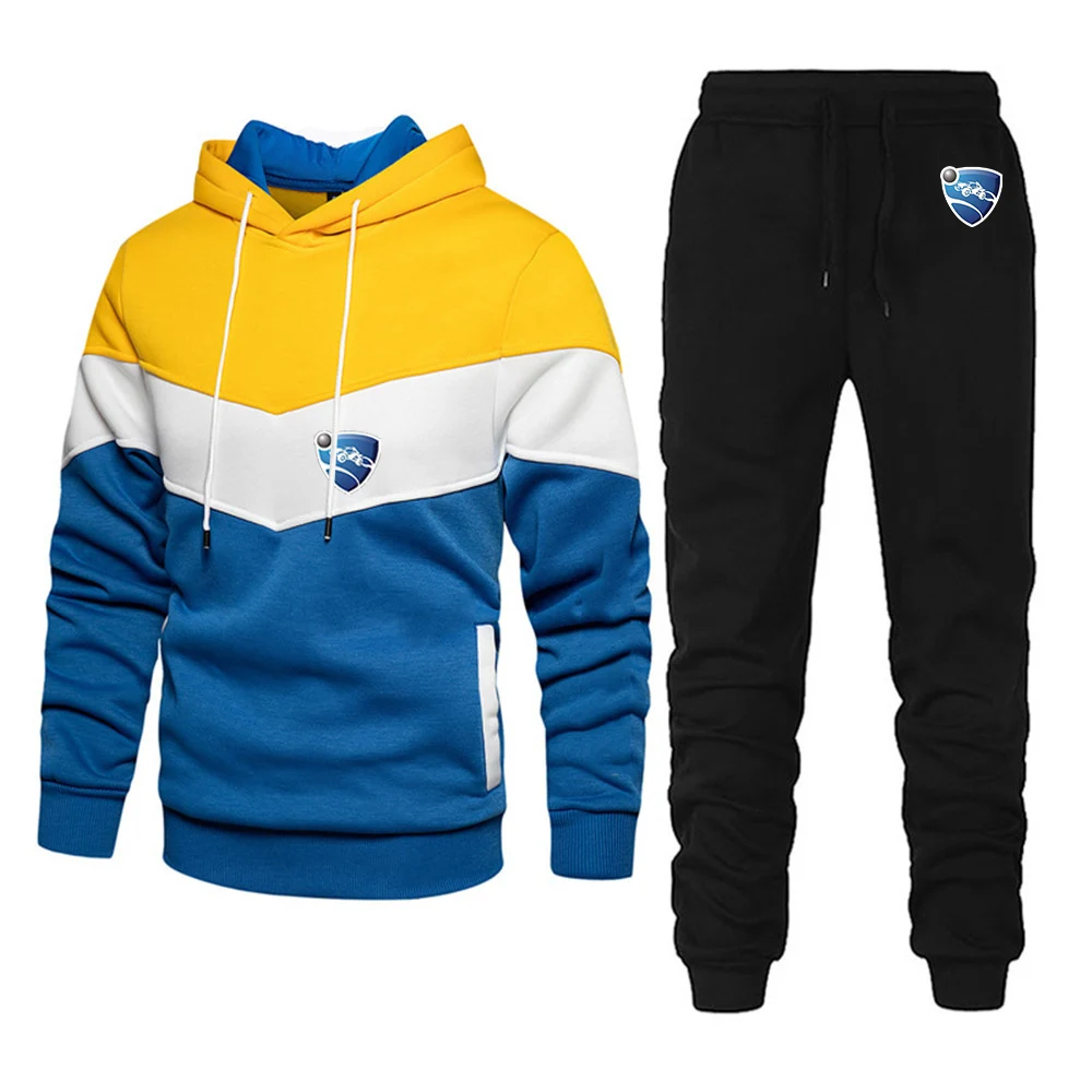 Conjunto de Sudadera con capucha y pantalón para hombre, conjunto de Sudadera con capucha de retales con estampado de la Liga Rocket, ropa cómoda e informal para primavera y otoño, novedad de 2024