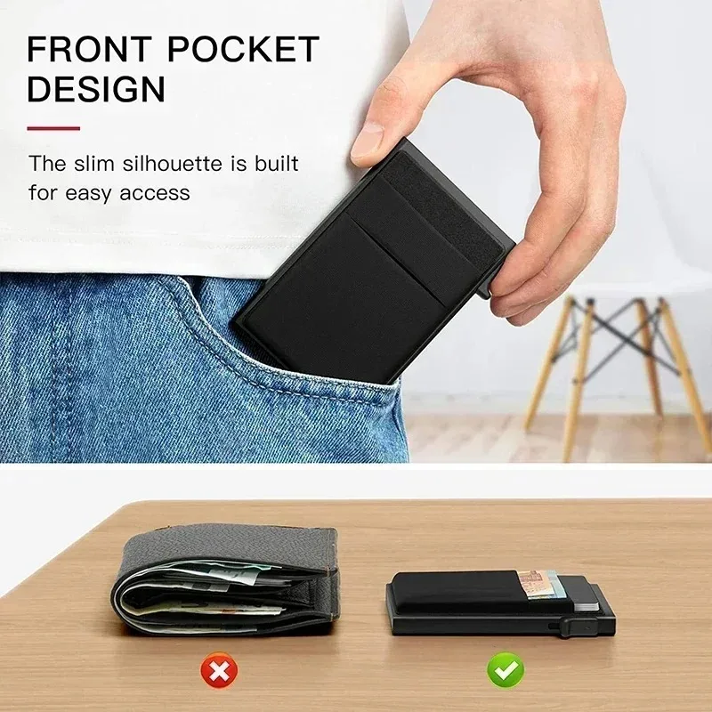 Engraved Rfid Credit Card Holder Smart Wallet Customized Slim Metal Pop Up Personalized Bank Cardholder Wallets for Men Women