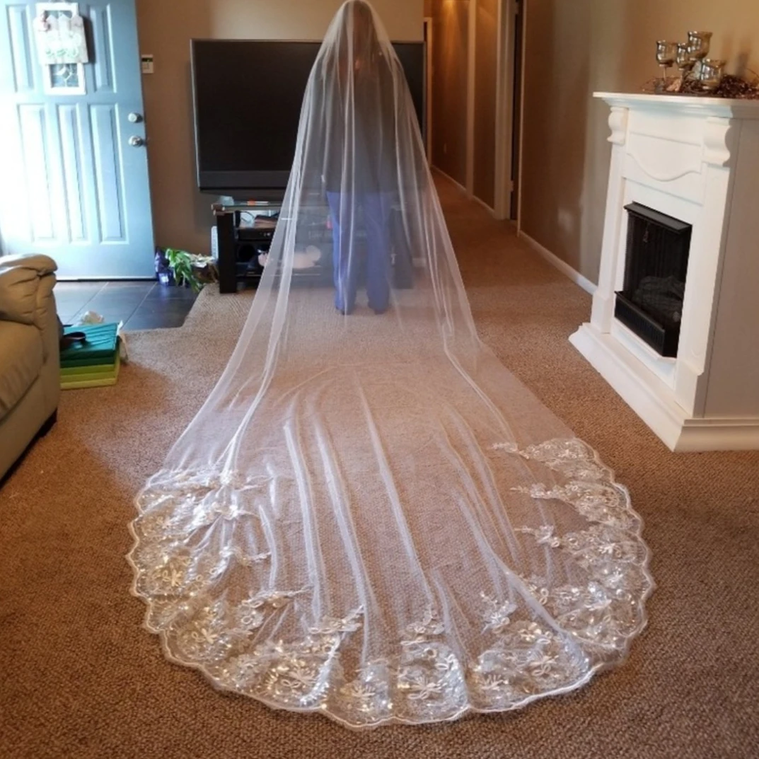 Pregnant Women's Skirt Accessories Maternity Photography Veil Sequined Lace Bride Church Long Trailing Golden Wedding Veil