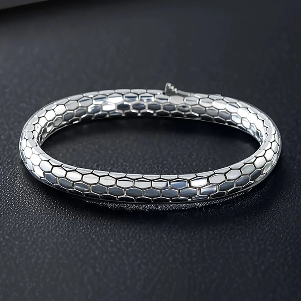 Vintage Punk Doppel-Schlangenkopf Armband Kupfer Versilbert mit Blauem Zirkon Besetzt Herren Gothic Elastisches Armreif Trendiger Schmuck Geschenk