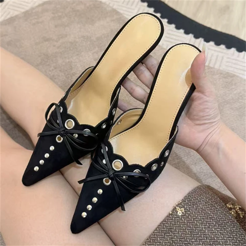Eilyken Summer Fashion Hollow Out Pointed Toe Slippers Woman Thin Low Heels Designer Mules Shoes Elegant Zapatos De Mujer