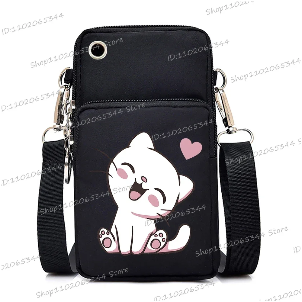 2024 Zipper Small Crossbody Bags Cartoon Anime Cat Women's Shoulder Purses and Handbags Girls Fashion Animal Mobile Phone Bag image 2