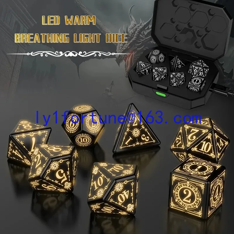 LED luminous DND dice Dungeons and Dragons seven sets of dice warm breathing light
