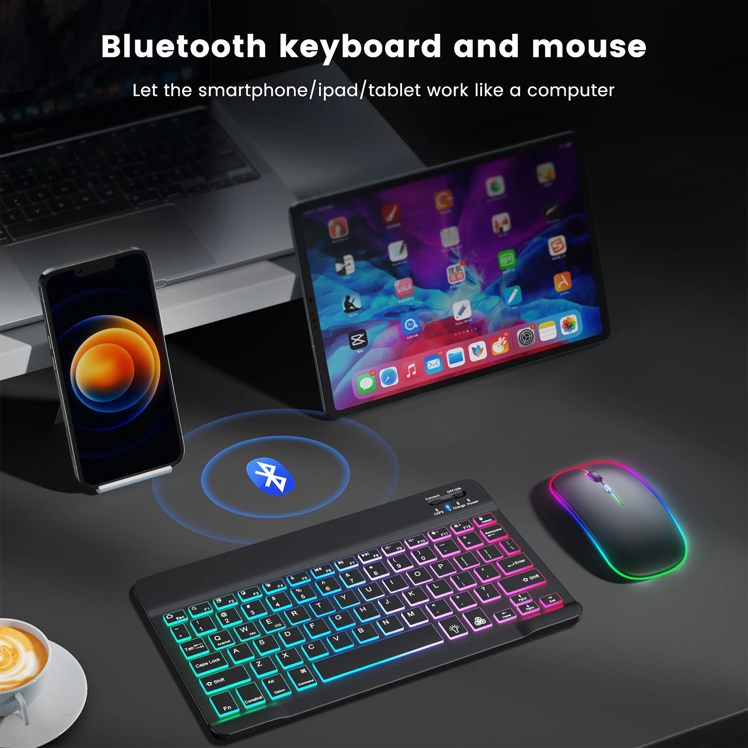 Teclado y ratón inalámbricos con Bluetooth, miniteclado retroiluminado en ruso, recargable para teléfono Ipad