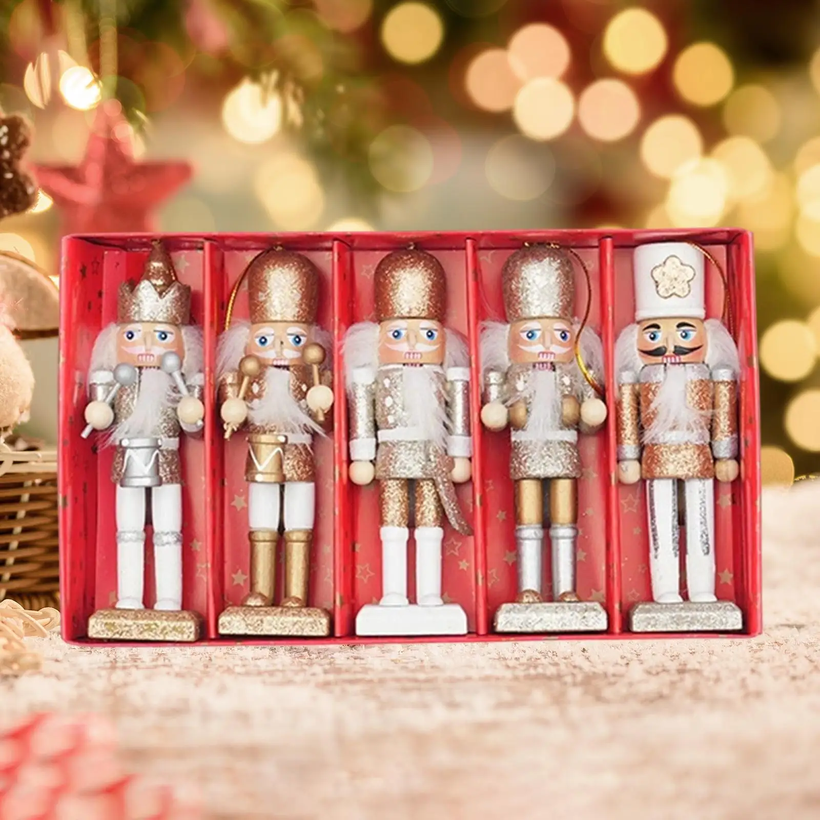 5 Pieces Christmas Nutcracker Figure Nutcracker Statue Sturdy Versatile Portable Traditional Xmas Gift Collection Handcrafted