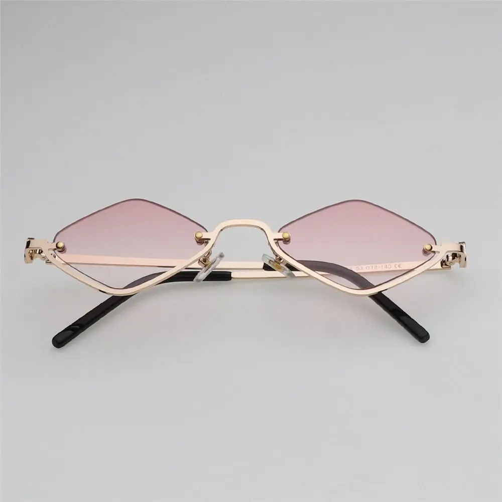 Small Diamond-Shaped Women's Sunglasses Metal Half Frame Sun Glasses Vintage Shades Designer Trendy Narrow Hip Hop Eyewear