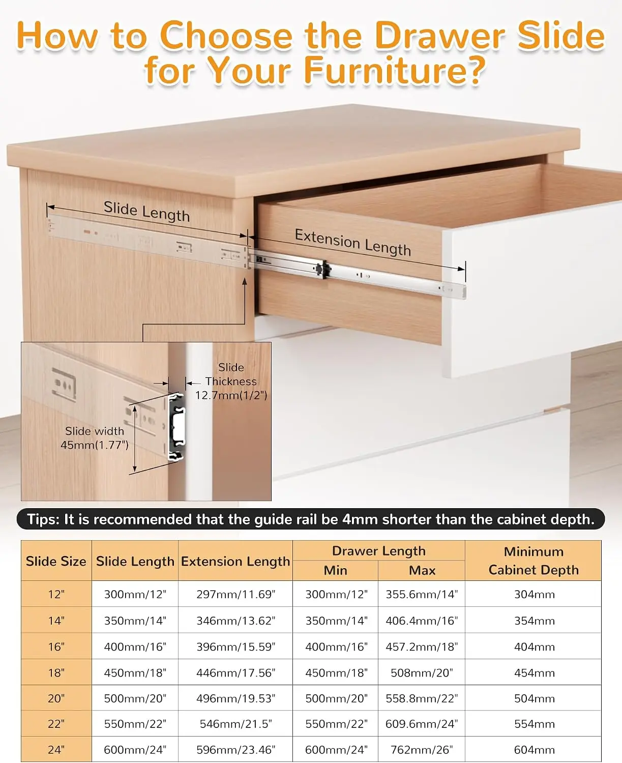 24 Inch Side Mount Soft Close Drawer Slides Full Extension Heavy Duty Ball Bearing Cabinet Rails 100LB Capacity Smooth Quiet Self Closing Glides for Kitchen Dresser, 10 Pairs