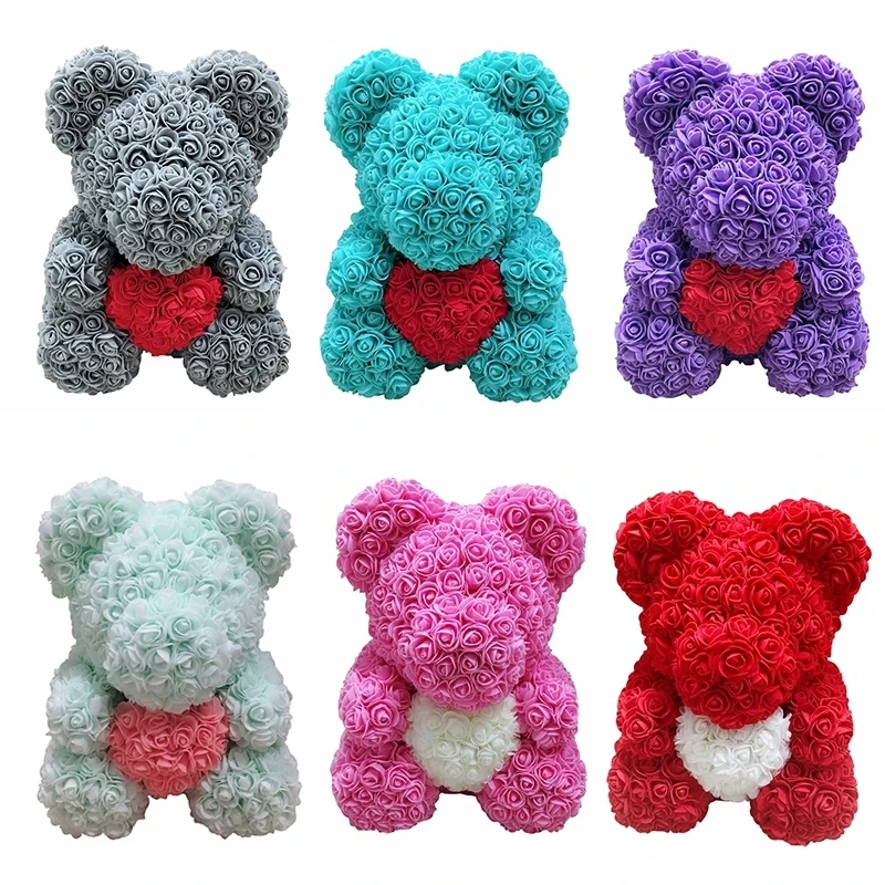 

40 см Роза медведь с сердцем искусственный цветок Роза Мишка Тедди для женщин День Святого Валентина Свадьба День рождения Рождественский подарок украшение