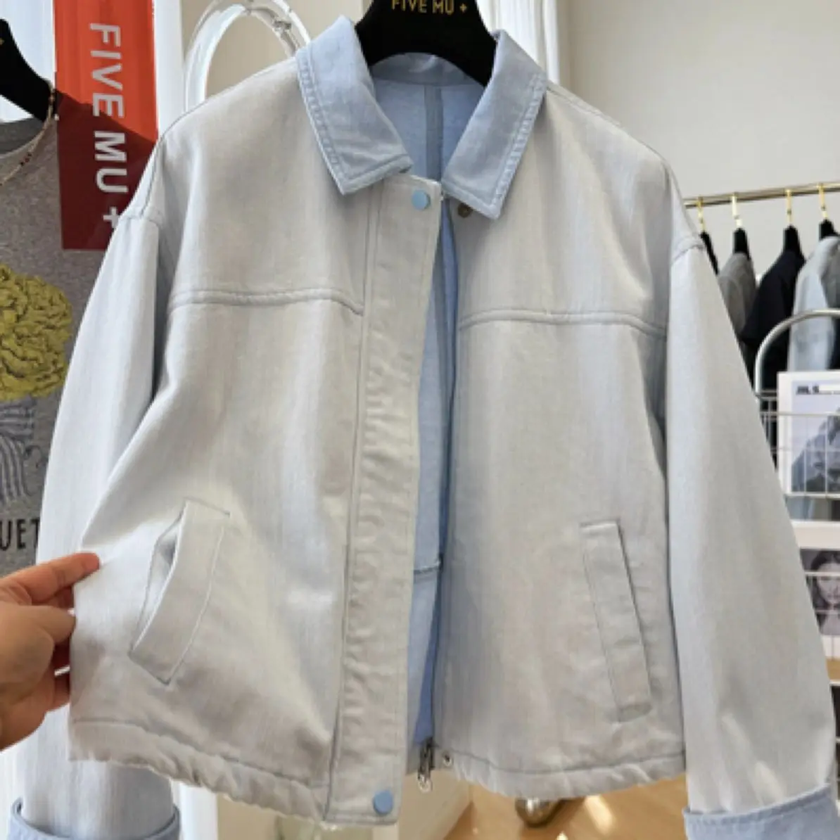 Advanced sense super good-looking Korean casual denim jacket women's spring travel unique beautiful lapel jacket top