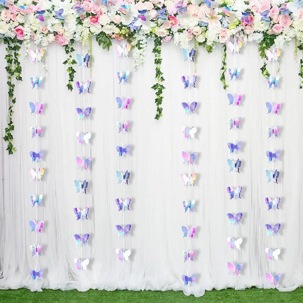 

Home Decor Colorful 3D Butterfly Paper Banner 2m DIY Butterfly Hanging Garland Cartoon Party Hanging Decoration Wedding Birthday