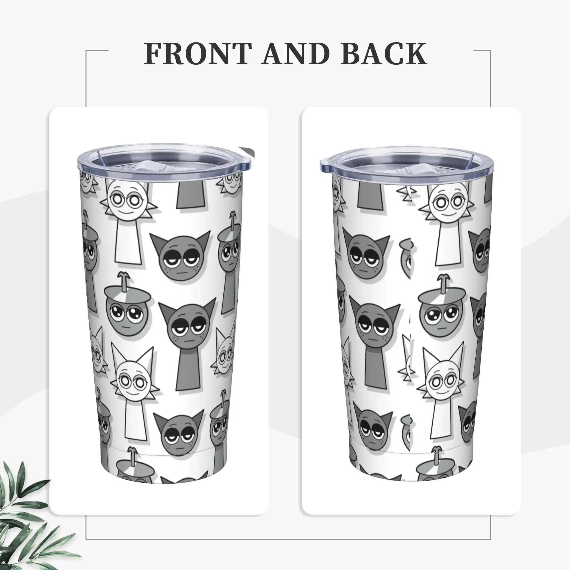 Sprunki Cartoon Anime Tumbler Vacuum Insulated  Coffee Cups with Lid Straw Outdoor Mug 20oz