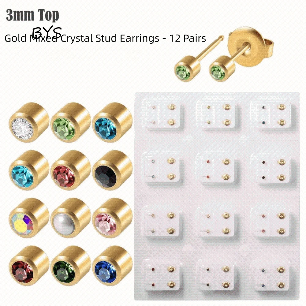 3mm/4mm TOP Ear Piercing Tool Kit Stars Stainless Steel Rhinestone Stud Earrings Rhinestone Inlay Minimalist Ear Piercing Tool