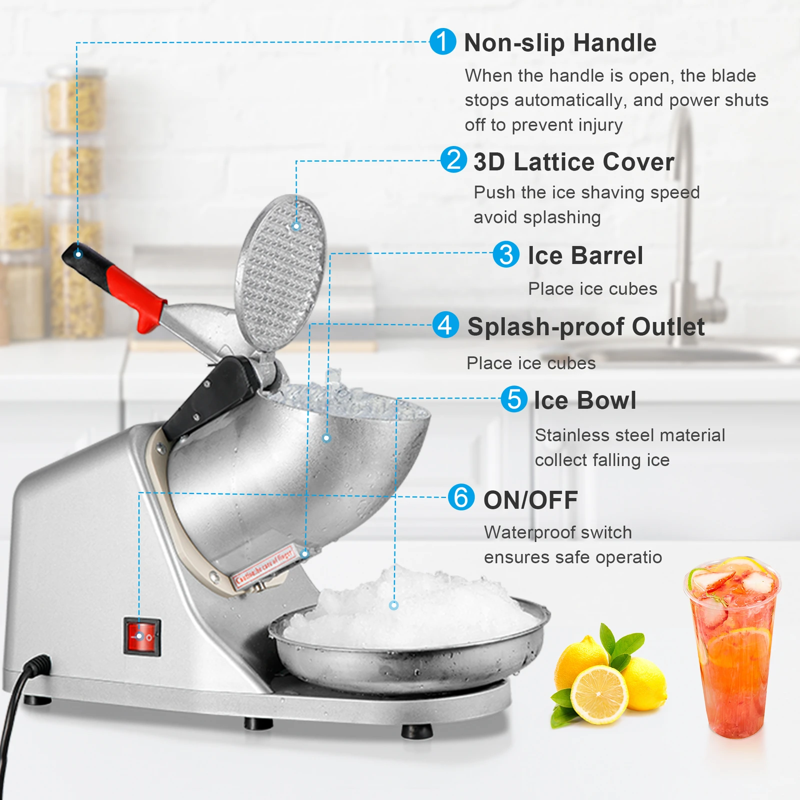 ماكينة حلاقة كسارة الثلج الكهربائية ماكينة صنع مخروط الثلج ماكينة حلاقة الثلج 143 رطل باردة