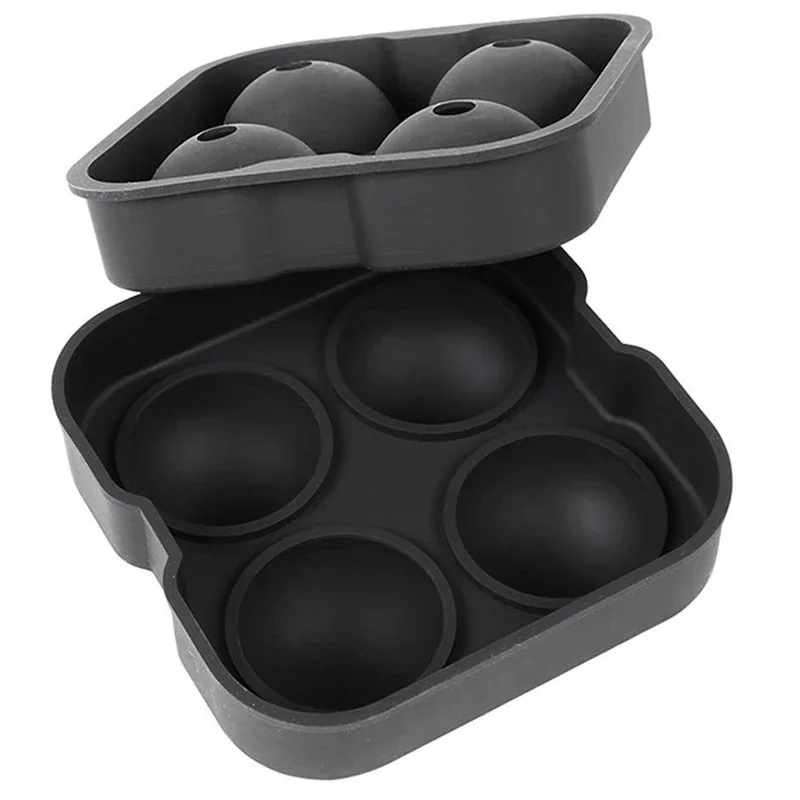 

Silicone Sphere Ice Ball Maker With Lid & Cool Black Round Ice Molds For Drink, Juice, For Whiskey, Vodka, Cocktails