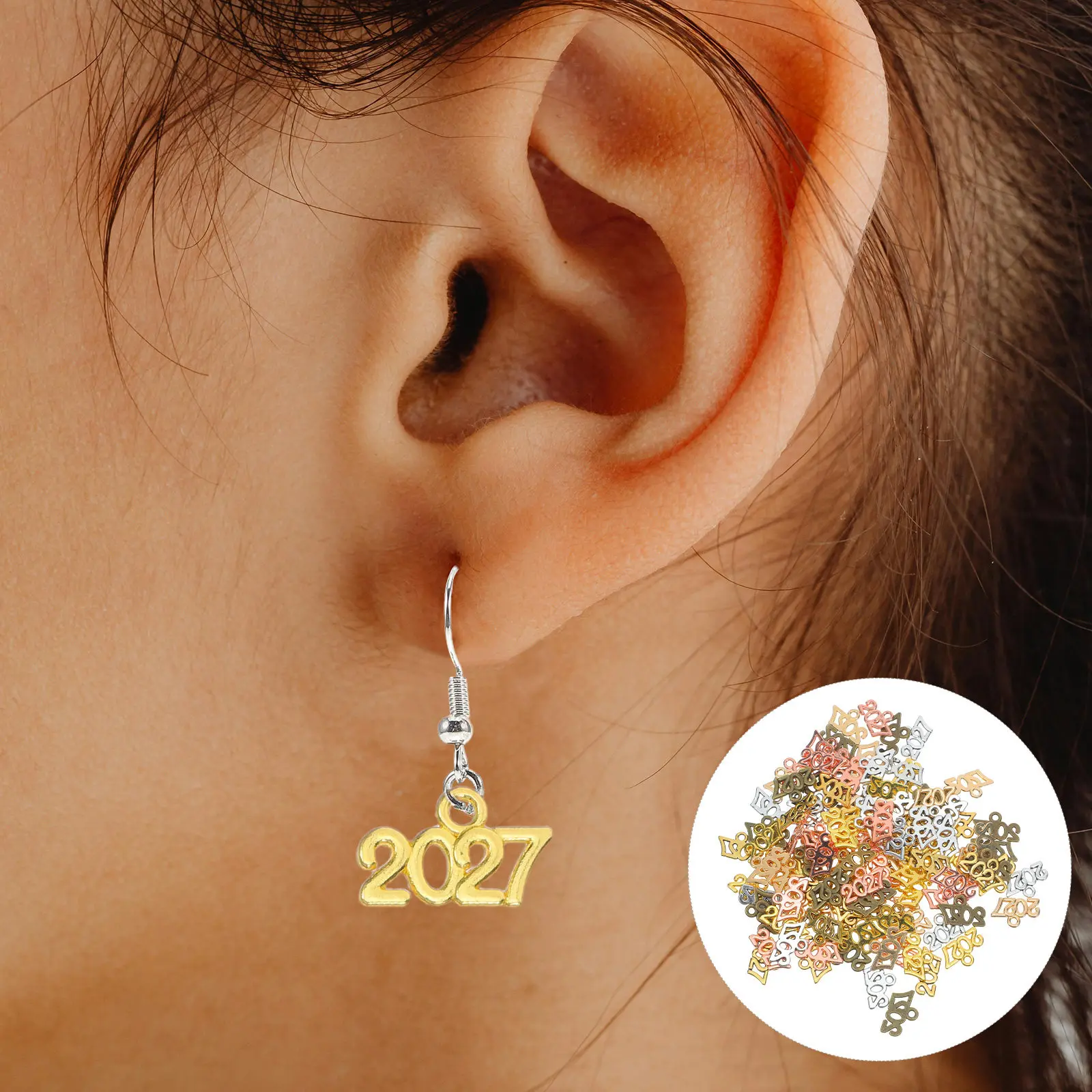 100pcs Zinc Alloy 2027 Number Pendant Graduation Tassel Charms 2027 Year Charms For Diy Jewelry Making Necklaces Keychains
