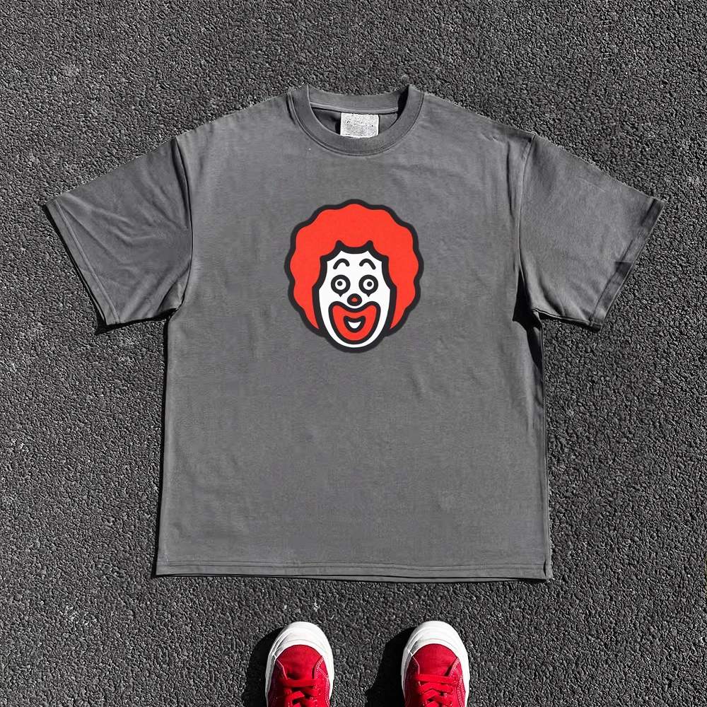 

Heavyweight 240G Clown Portrait ort Sve T-irt Iron ey mat Sle Faionable Sun Protection Clothing for Men