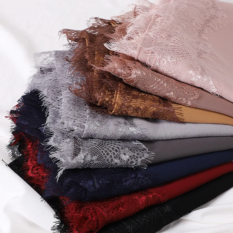 70*175CM Perle Chiffon Kopf Schal Mode Neue Spitze Wimpern Spitze Dekoration Muslimischen Frauen Kopftuch Turbane für Frauen hijab