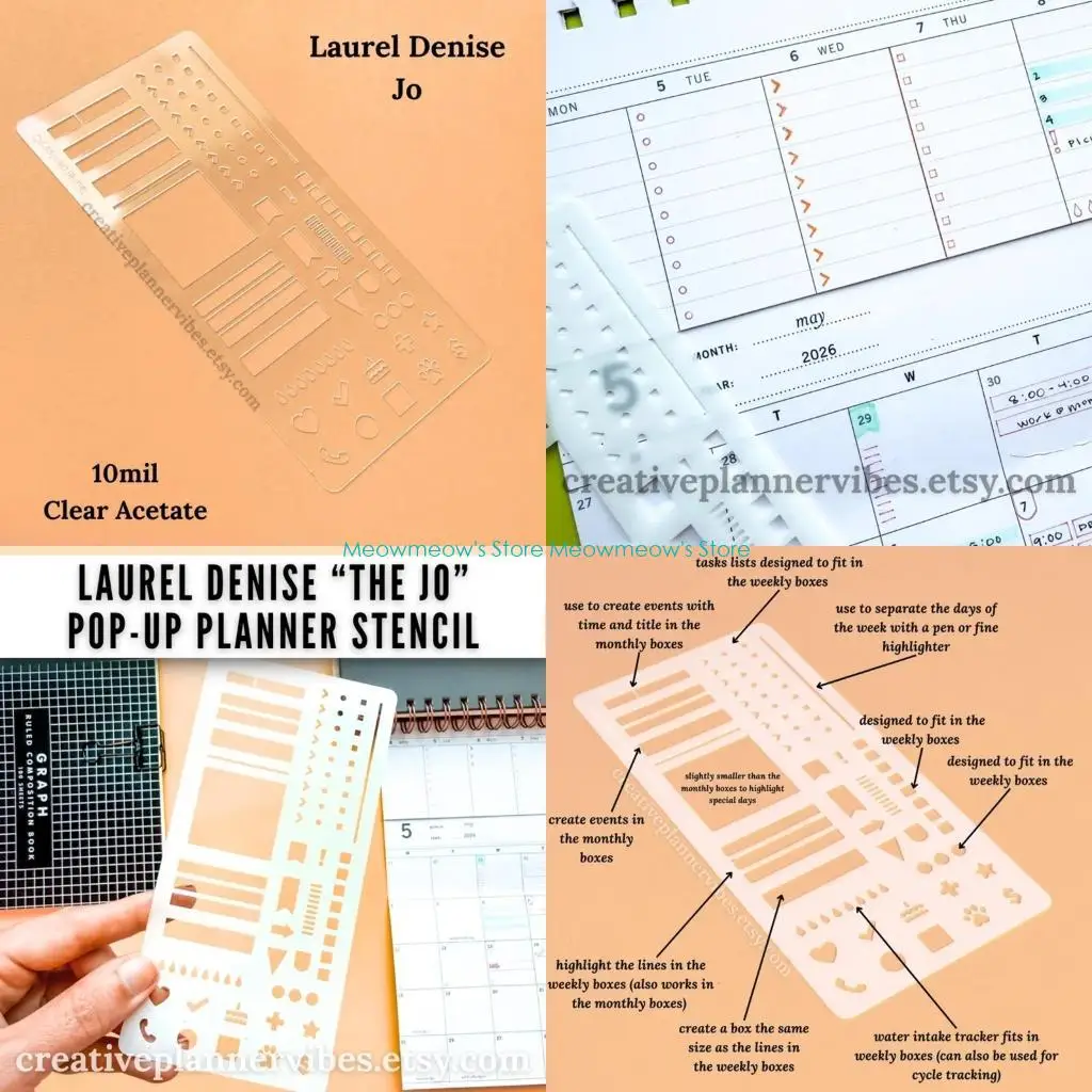 

W91A Geometric Plastic Journal Templates Tool for Checklists Lines Daily Planning