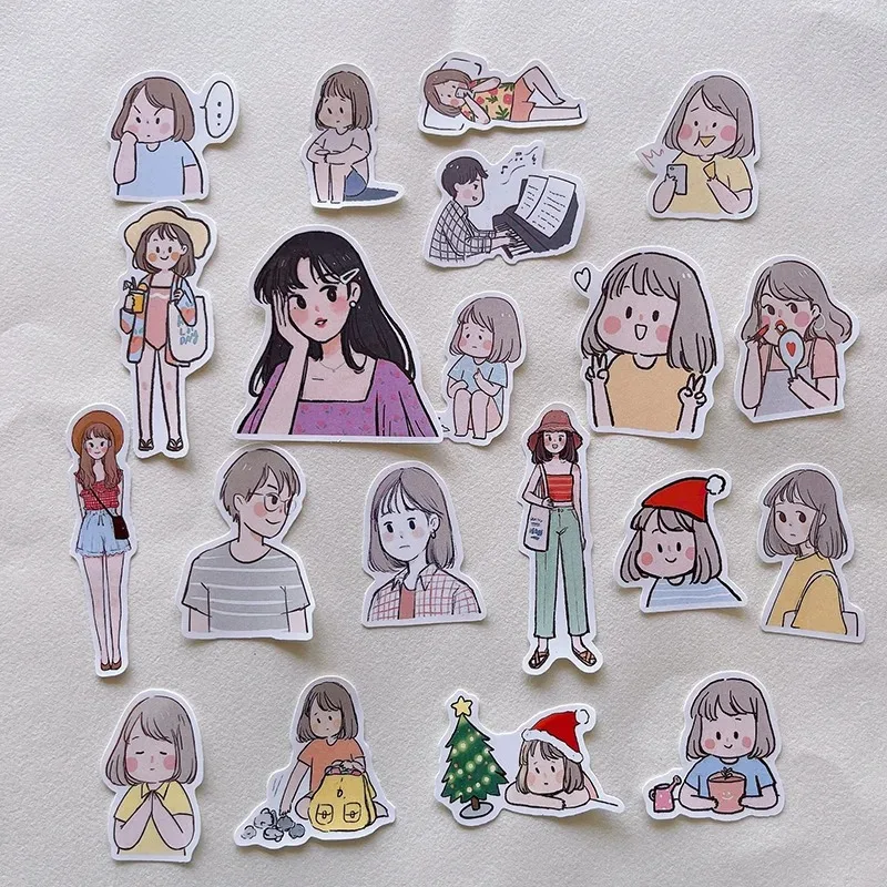 Pegatinas coreanas para niños y niñas, 60 piezas, pintadas a mano, decoradas con pequeños patrones impermeables, Cuenta de mano diaria