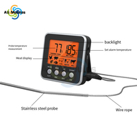 Large LCD Digital Cooking Food Meat Smoker Oven Kitchen BBQ Grill Thermometer Clock Timer with Stainless Steel Probe