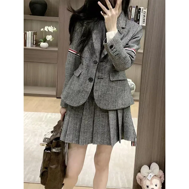 Casual College Style Women's Autumn Winter Plaid Skirt And Blouse Set Two Piece Suit Anti-Aging Small Size Fashion Ensemble